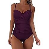 Firpearl Women's Underwire One Piece Swimsuits Push Up Supportive Bathing Suit Criss Cross Ruched Tummy Control Swimwear