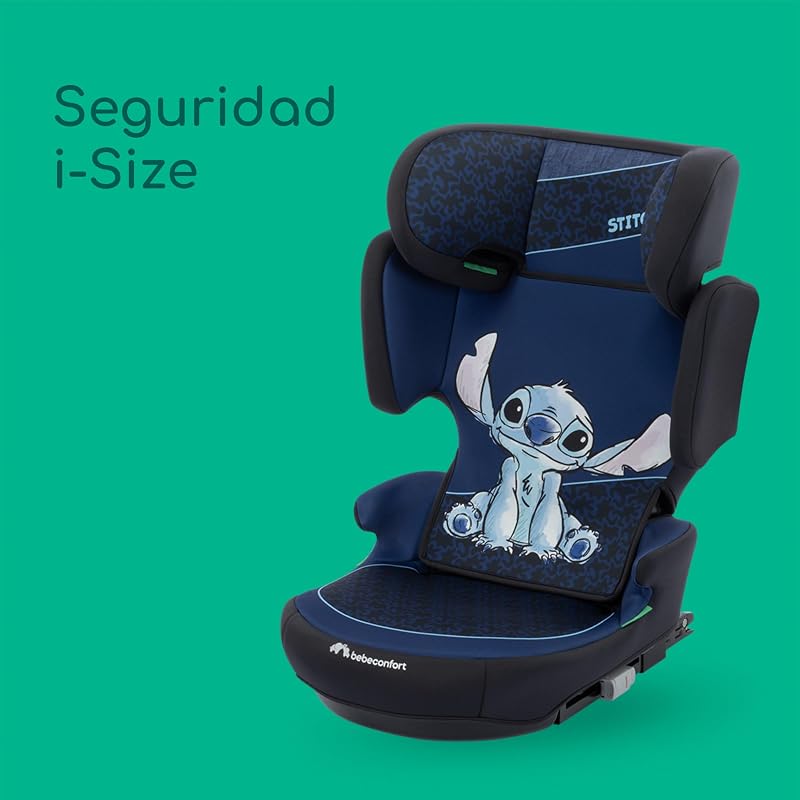 Disney RoadFix i-Size, Cadeira Elevadora de Encosto, 3,5-12 anos (100-150 cm), Cadeira Stitch, Dobrável, Leve (4,4 kg), 14 Posições de Apoio de Cabeça, Ponto Autêntico