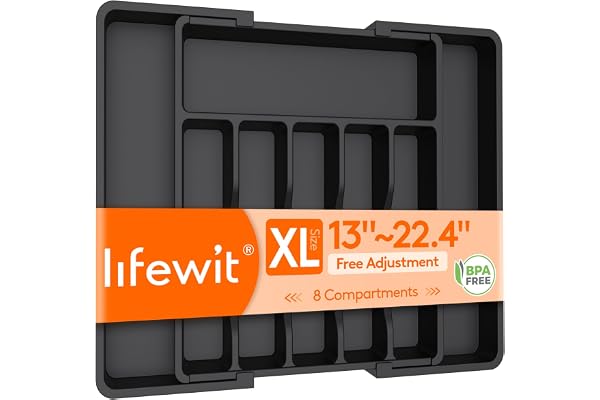 Lifewit Extra Large Cutlery Organizer, Expandable Silverware Drawer Organizer for Kitchen, Adjustable Cutlery Tray Drawer Org