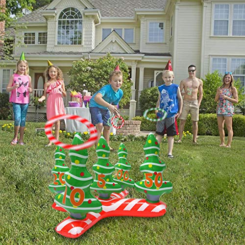 YHSBUY Inflatable Christmas Tree Ring Toss Games Set with 4 Ring Winter Holiday Toys Christmas Party Game Family Indoor Outdoor Game Include Handle Pump