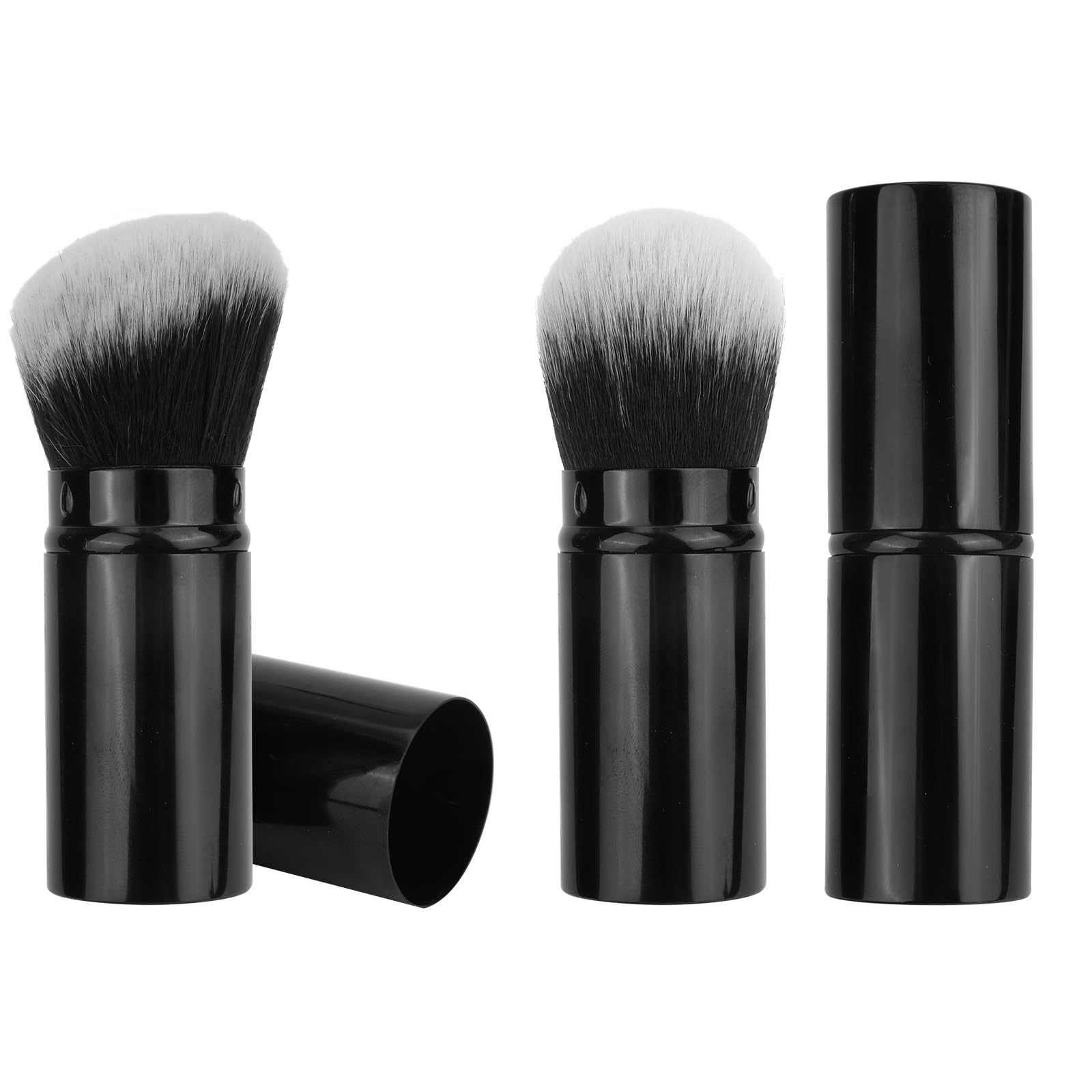 2pcs Retractable Kabuki Makeup Brush, Travel Face Blush Brush Face Powder Brush Foundation Brush for Buffing Liquid Blush Cream Sunscreen Cosmetics (Oblique Head + Round Head)