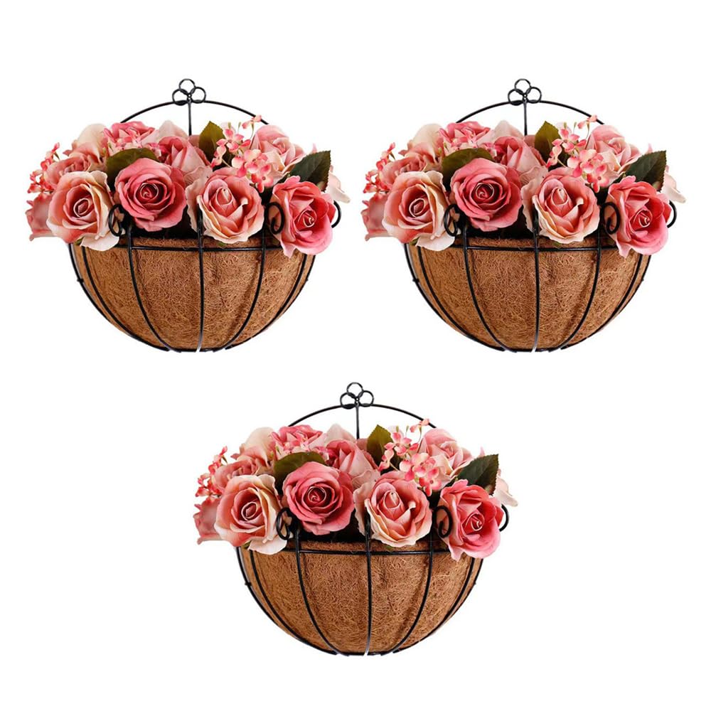 GQMMHFX 3 Pack Wall Mounted Flower Basket With Coco Line Flower Pots For Planters For Indoor Outdoor Garden Porch & Patio (3)