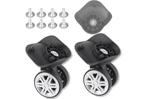 HUGUWDY Luggage Wheels Replacement Kit 1Pair, Suitcase Wheels Replacement with 8Pcs Screw，360° Universal Double Row Wheel Silent Impact Resistance Wear Resistant detachable luggage wheel replacement
