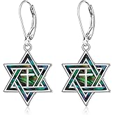 Cross Star of David Earrings for Women Sterling Silver Cross Earrings Faith Dangle Drop Leverback Abalone Shell Pendant Jewelry