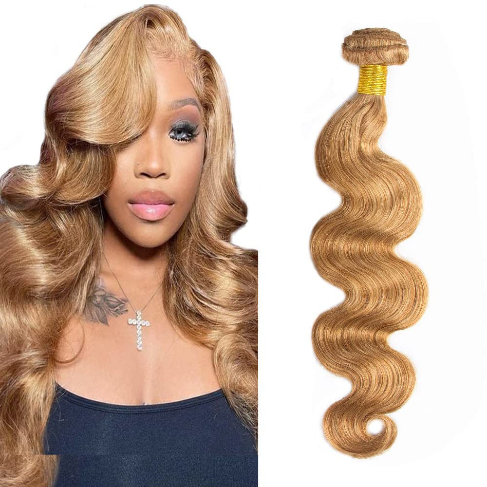 Photo 1 of #27 Blonde Bundles Human Hair Body Wave Bundles 24 Inch 1 Bundle Unprocessed Brazilian Virgin Hair Honey Blonde Body Wave Human Hair Extensions