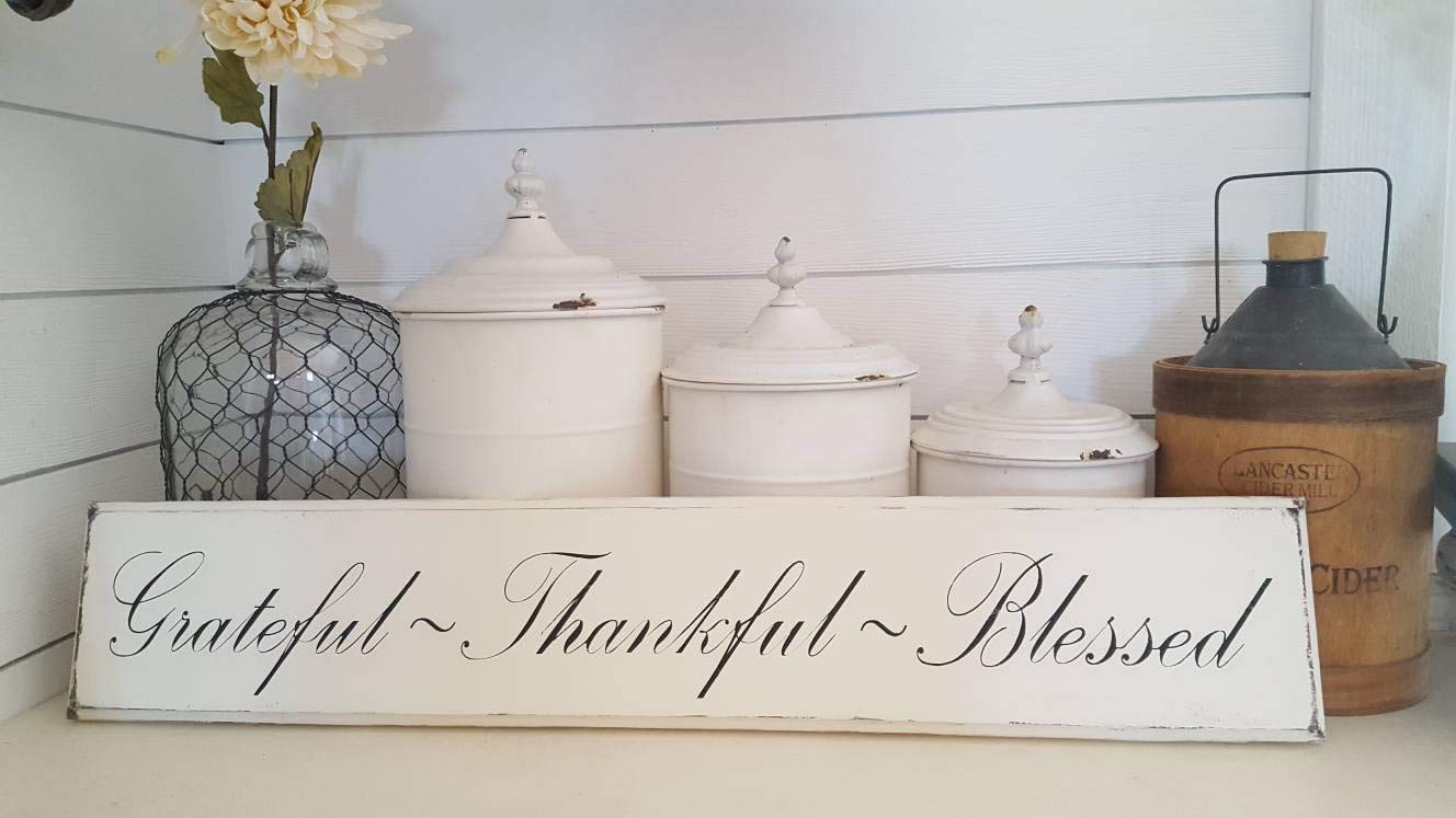 yyyhkkk Grateful Thankful Blessed wood plaque sign Script font