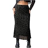 BEAUDRM Women's Plus Size Y2k Floral Fishtail Long Skirt Vintage Mesh High Waisted Bodycon Skirts