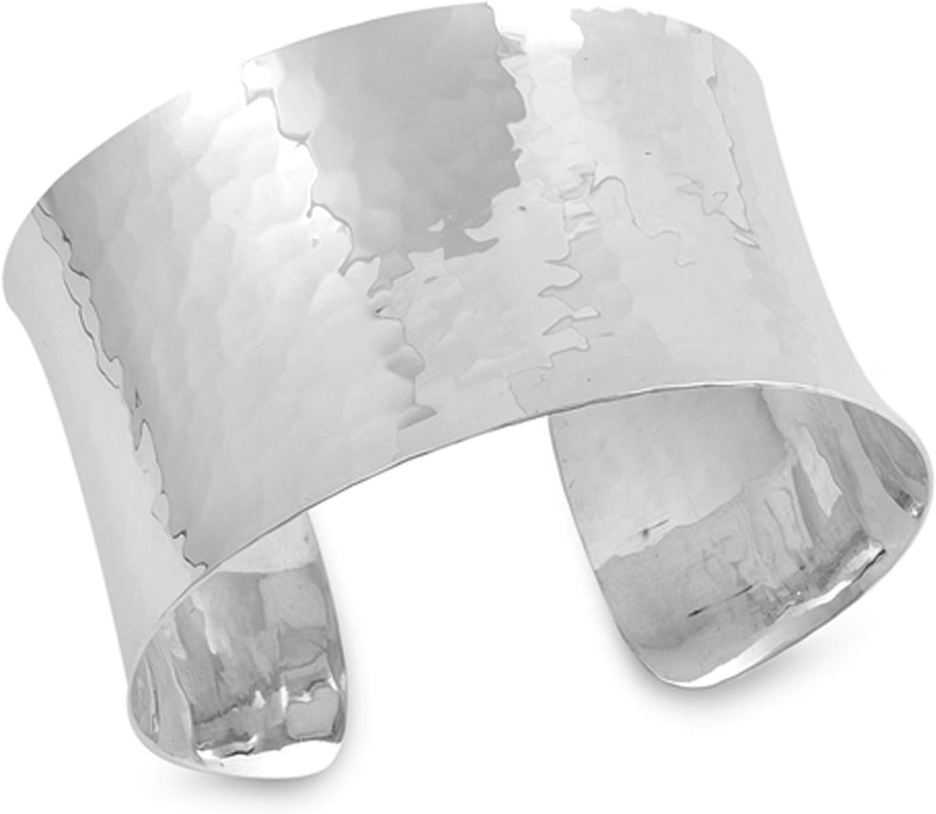 Concave Open Cuff WIDE Bangle Bracelet - 925 Sterling Silver -
