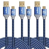 Micro USB Cable, Fasgear 3 pcs 10ft/3M Nylon Braided Micro USB Cable With Gold-Plated Navy-Blue Connector For Samsung, LG, HTC, Nokia, Android Phone And More