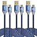 Micro USB Cable, Fasgear 3 pcs 10ft/3M Nylon Braided Micro USB Cable With Gold-Plated Navy-Blue Connector For Samsung, LG, HTC, Nokia, Android Phone And More