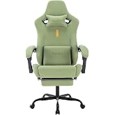 Gaming Chair with Footrest Ergonomic Computer Chair Massage Lumbar Cushion, Racing Video Game Chair Adjustable Rocker Recliner Executive Office Desk Chair Pu Leather for Adults, Green