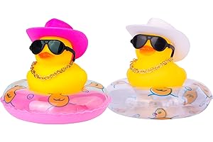 MuMyer Car Rubber Duck 2Pcs Duck Car Dashboard Decorations Yellow Duck Car Ornaments for Car Dashboard Decoration Accessories with Mini Swim Ring Cowboy Hat Necklace and Sunglasses