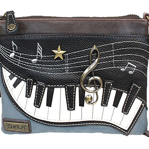 Chala Mini Crossbody Handbag, Multi Zipper, Pu Leather, Small Shoulder Purse Adjustable Strap - Piano Keys - Indigo