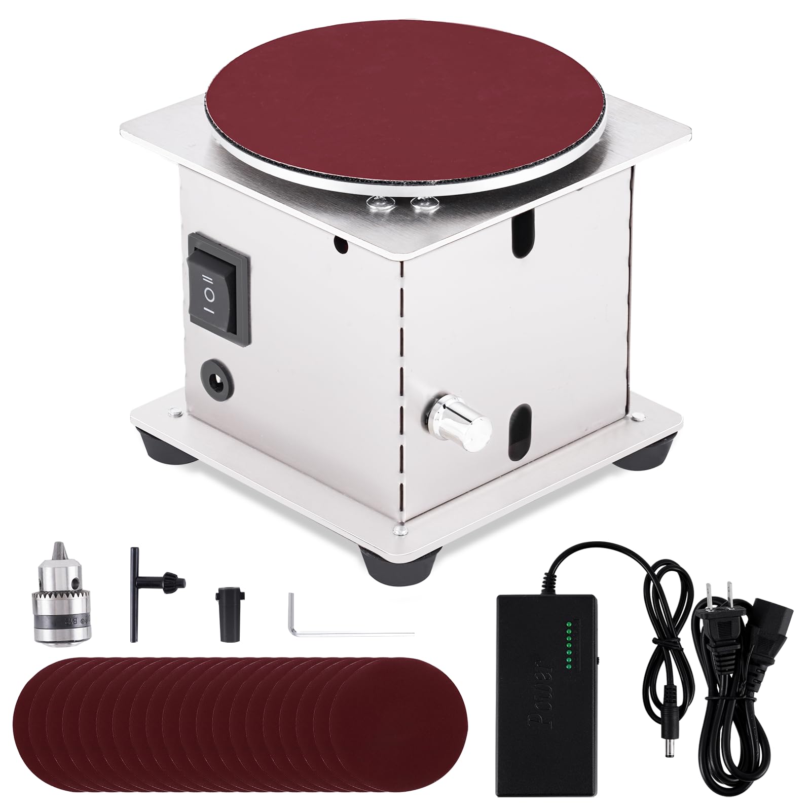 Photo 1 of 5 Inch Bench Disc Sander Stepless Speed Control, 6000RPM Electric Small Hobby Sanding Disc Machine for Wood, Metal, Stone, and Scissors Sanding, w/Forward and Reverse Function