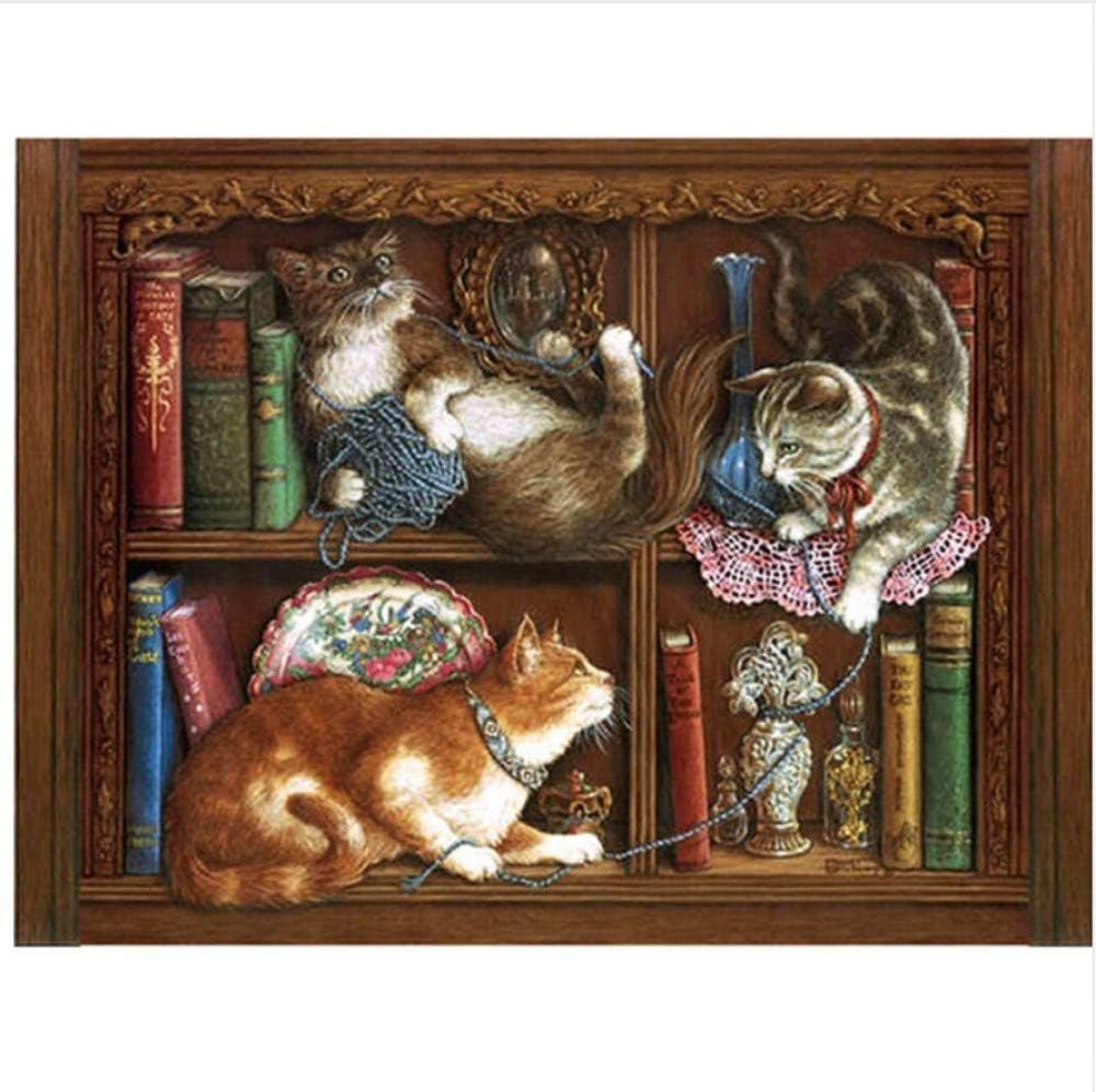 Jigsaw Puzzle 500 Piece Cat and Bookshelf Classic Puzzle DIY Kit Wooden Toy Unique Gift Home Decor