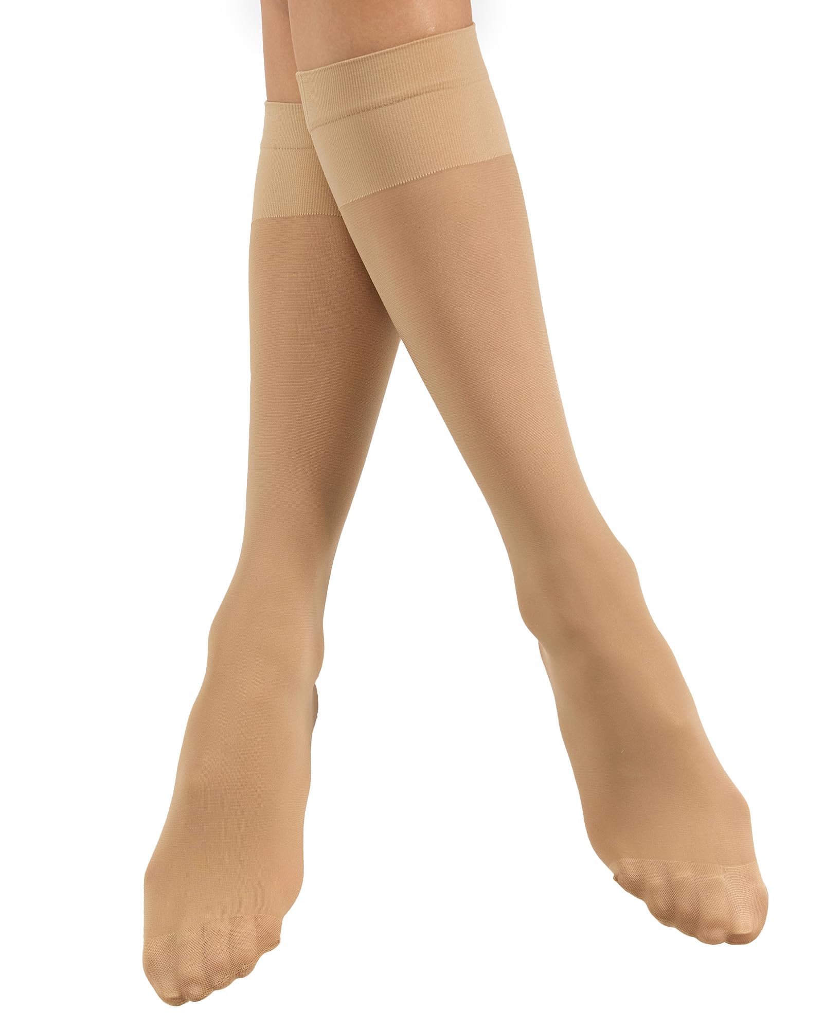 Nur Die Women's Knie Vitastütz 40 Den mit Mittlerer Stützwirkung Entlastende Semi-transparente Nylon Fein-kniestrümpfe Breiter Komfortbund Hosiery, Almond, One Size
