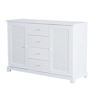 HOMCOM 47” Bathroom Cabinet Buffet Sideboard with Drawers, White
