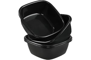 Uumitty 12 Quart Plastic Portable Dish Tub, 4 Pack Square Plastic Wash Basins, Black