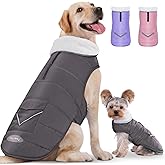 iBuddy Dog Winter Jacket for X-Large Dogs, Easy on Dog Snow Coat Velcro Waterproof Pet Puffer Coat with Harness Hole Adjustable Reflective Quilted Pet Cold Weather Vest Wind-Poof for Boy Male