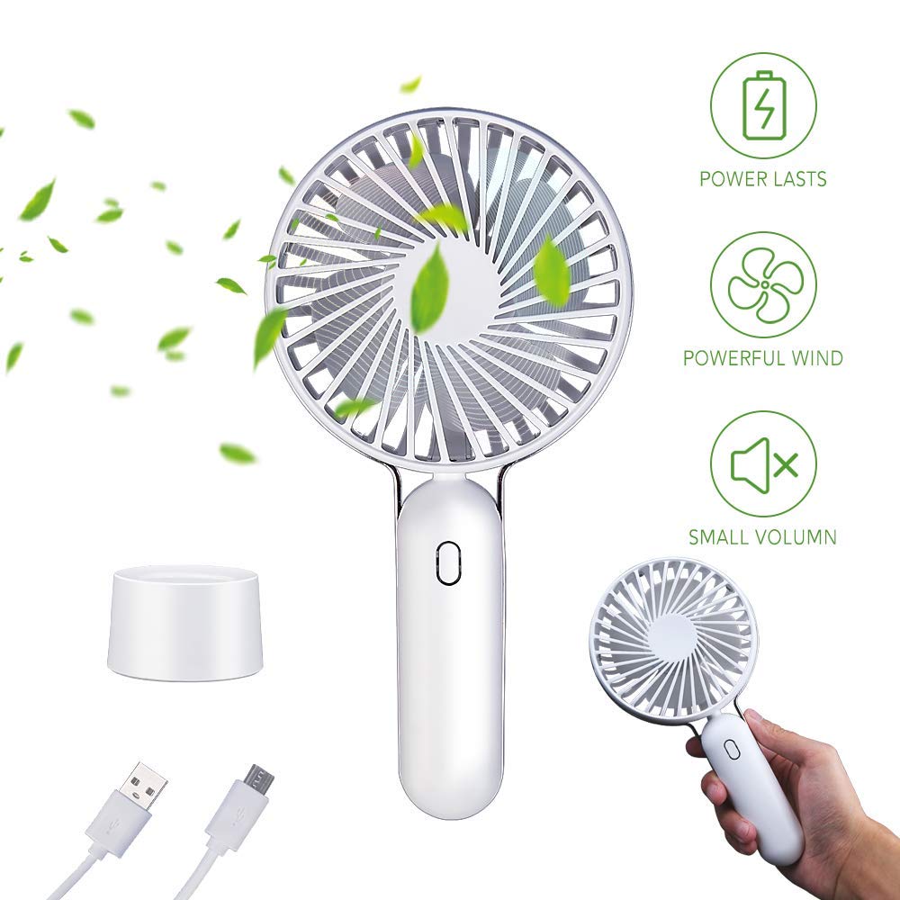 Redmoo Handheld Fan, USB Mini Portable Handheld Fan Rechargeable Fan Mini Electric Fan With Base Mini Fan Handheld 3 Modes USB Electric Fan for Outdoor Office Home Travel Camping-White
