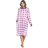 Casual Nights Women's Plaid Long Nightgown Long Sleeve Zip Up Lounger Dress