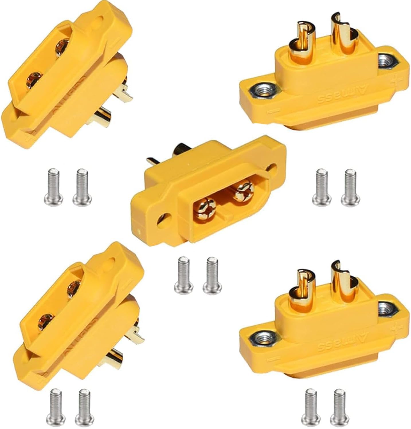 YUNIQUE GREEN-CLEAN-POWER - XT60E-M Male Connectors for RC Modeling Lipo Batteries | 5 Pieces, Secure Connection | Suitable for Drones, Car Radios, Yellow, Plastic