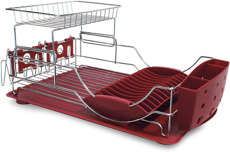 2-Tier 23 Inch Chrome Plated Steel Dish Rack (Burgundy)