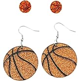 Azusa Sun 2 Pairs Acrylic Glitter Sports Ball Earrings Set for Women Volleyball Football Baseball Basketball Soccer Earrings Game Day Jewelry