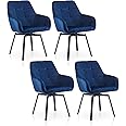 TUKAILAi Swivel Dining Chairs Set of 4 Velvet Upholstered, with Arm, Back, Super Thick Padded Seat & Metal Legs, Rotatable Armchair for Home Kitchen, Reception, Office, Dressing, Restaurant (Blue)