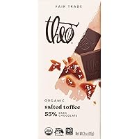 Theo Chocolate Salted Toffee Organic Dark Chocolate Bar, 55% Cacao, 6 Pack | Fair Trade