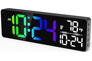 Large LED Digital Wall Clock with Date, Temperature, Auto-Brightness, Auto-DST | Big Digital Clock for Bedroom, Desk, Classro