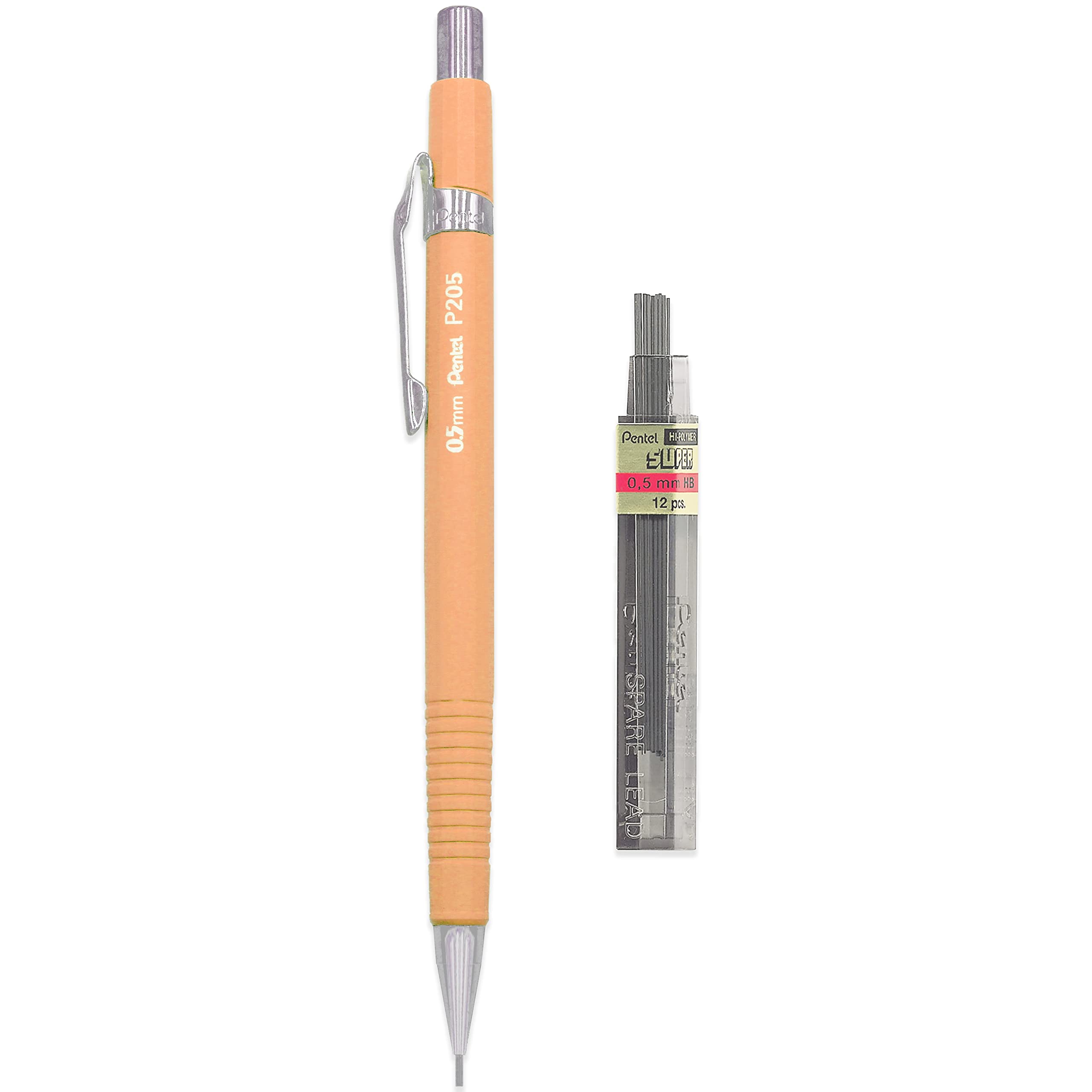 Pentel P205-97C Mechanical Automatic Pencil - Pastel Floral Range - Single + 12 HB 0.5mm Refill Leads (Orange)