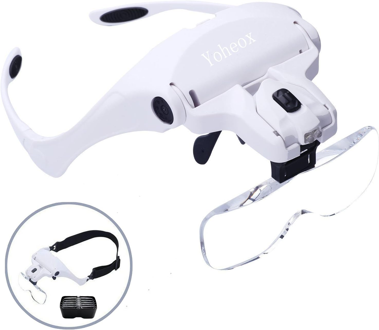 Magnifying Glass with Light,Yoheox Headband Magnifier With LED Headlamp For Reading,Watch Repairing,Sewing,Lash Extension,Miniature Paint,5 Replaceable Lenses:1.0X,1.5X,2.0X, 2.5X,3.5X Magnification