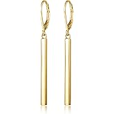 Amazon Collection 18K Yellow Gold or 14K Rose Gold Over Sterling Silver Bar Drop Earrings