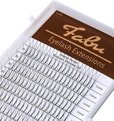 Professional Premade Fans for Lash Extensions – Handmade Russian Volume Lash Fan Tray – Natural Look, Cruelty-Free Mink Lashes for False Eyelash Extension Kit by Fabu, Matte Black, 2D 0.12 D-curl 13mm