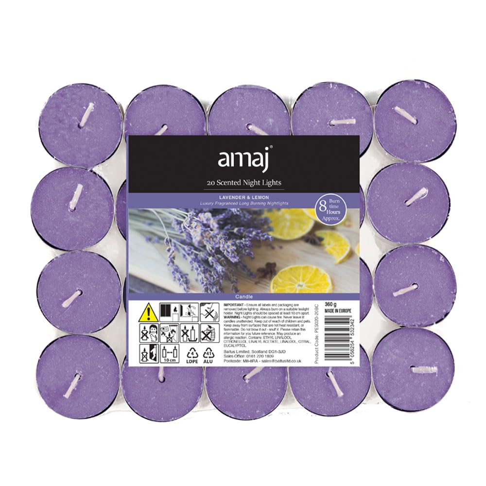 OnlineStreet Scented Tealight Votive Candles Pack - Assorted Refreshing Fragrances with 150 Hours Burning Time (Lemon Lavender - Pack of 20)