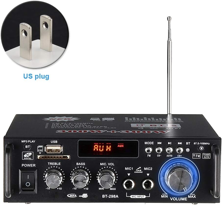 UKSAT Mini Bluetooth Amplifier - 600W HiFi Stereo Audio Amplifier Digital Loud Speaker with USB Port for Home Car Office