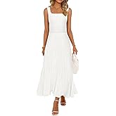 MEROKEETY Women's Summer Casual Midi Dress 2026 Square Neck Sleeveless Pleated A Line Business Work Vacation Cocktail Dresses