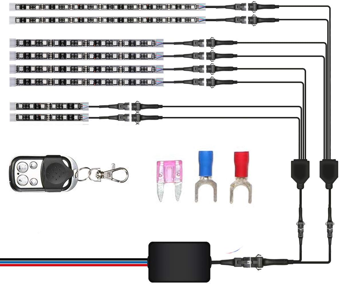 8Pcs Motorcycle LED Light Kit Strips Multi-Color Accent Glow Neon Ground Effect Atmosphere Lights Lamp with Wireless Remote Controller for All Motorcycle Car ATV SUV (8pcs-2020)
