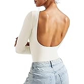 SUUKSESS Women Backless Y2k Long Sleeve Bodysuit Double Lined Open Back Sexy Basic Top