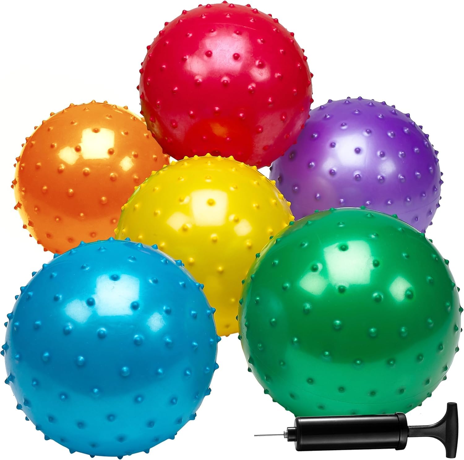 Bedwina Knobby Balls - (Pack of 30) Bulk 7 Inch Sensory Balls and Spiky Massage Stress Ball, with Pump, Fun Bouncy Ball Party Favors, Stocking Stuffers for Kids, Toddlers Image