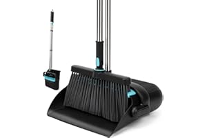 Broom and Dust Pan 61” Long Handle Broom and Dustpan Set with 180° Rotatable Broom Head for Home Office Kitchen Lobby Cleanin