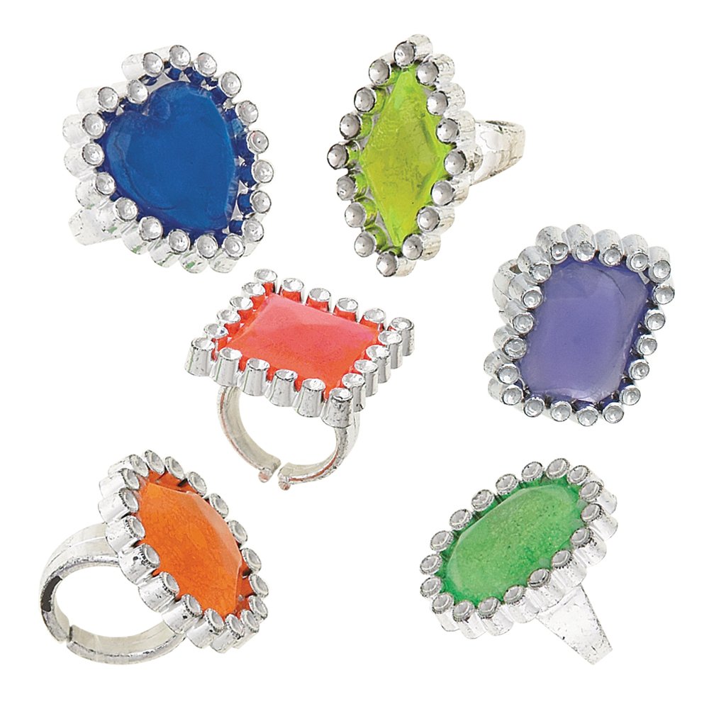 Assorted Color Gem Rings - 24 Pieces - Party Favor Rings for Kids, Birthday Celebration & Various Occasions, Rainbow