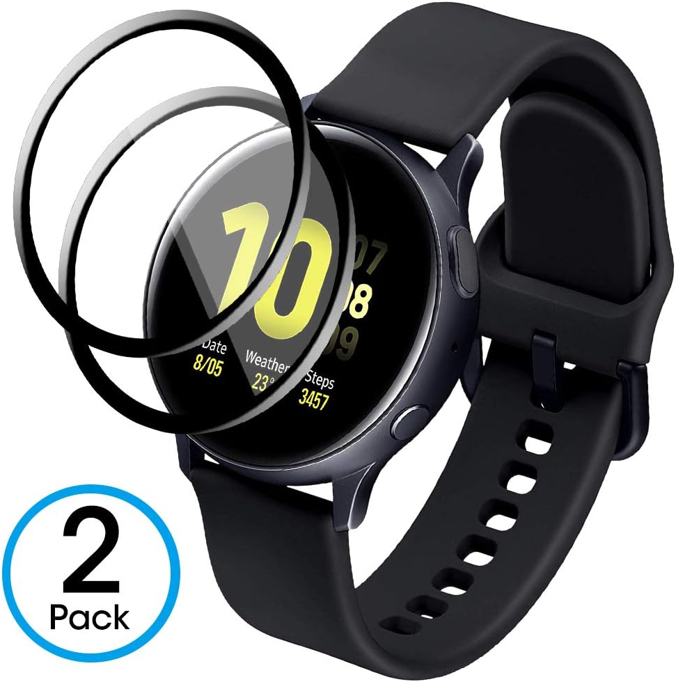 Galaxy Watch Active2 Screen Protector 40MM [Full Coverage] AMOVO Glass Protector for Samsung Galaxy Watch Active 2 [Case Friendly] [High Sensitivity] 3D Curved Tempered Glass Protective (40mm, Black)