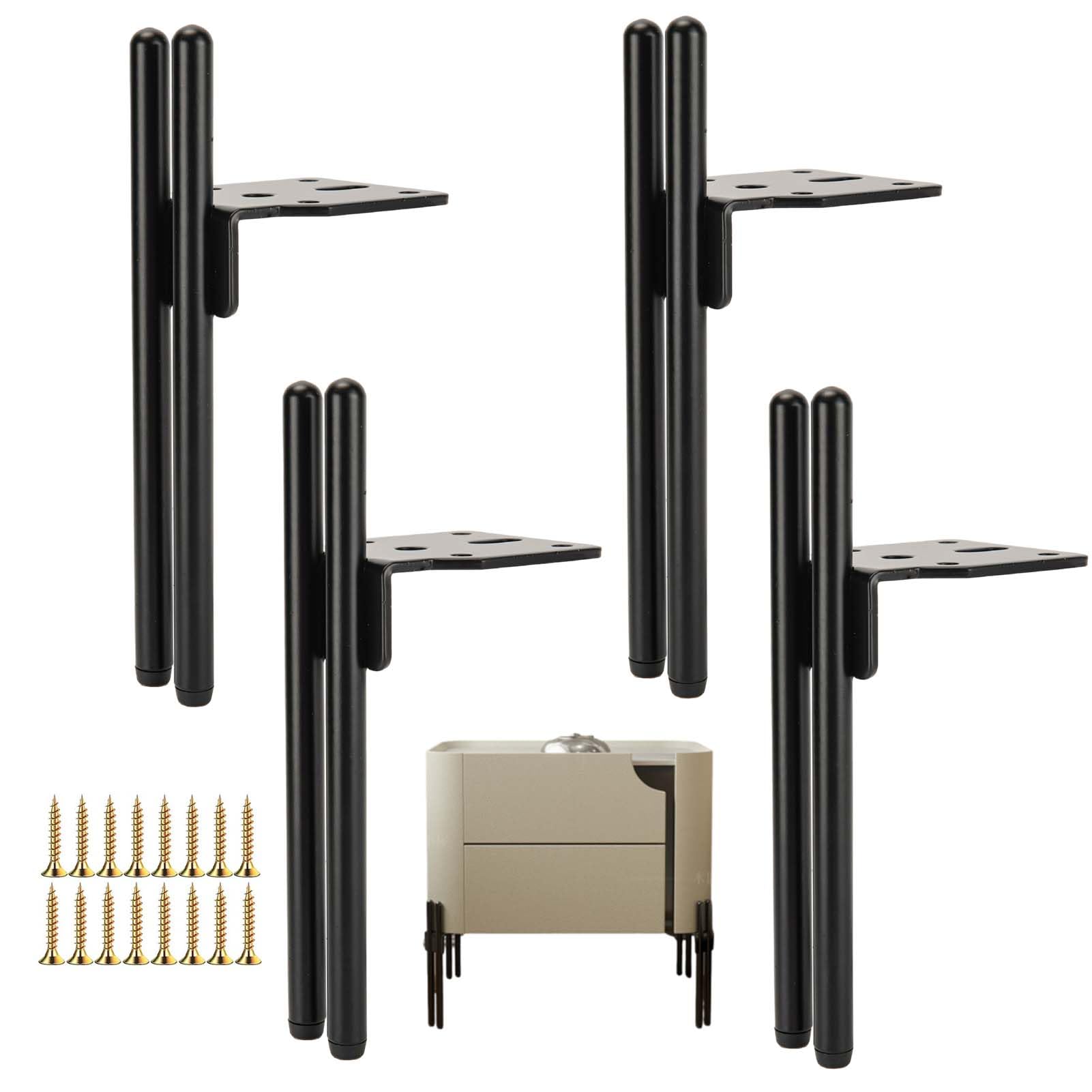 KMERCE 4Pcs Metal Furniture Legs, 6" Black Modern Furniture Feet for Sofa TV Cabinet Coffee Table Bathroom Cabinet Chair Cupboard Couch Home DIY Projects with Screws + Floor Protection, 15cm