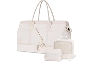 ETRONIK Weekender Overnight Bags for Women, Large Travel Duffle Bags with Shoe Compartment & Wet Pocket, Carry On Tote Bag Gym Duffel Bag with Toiletry Bags for Hospital 3 Pcs Set, Large Size, Beige
