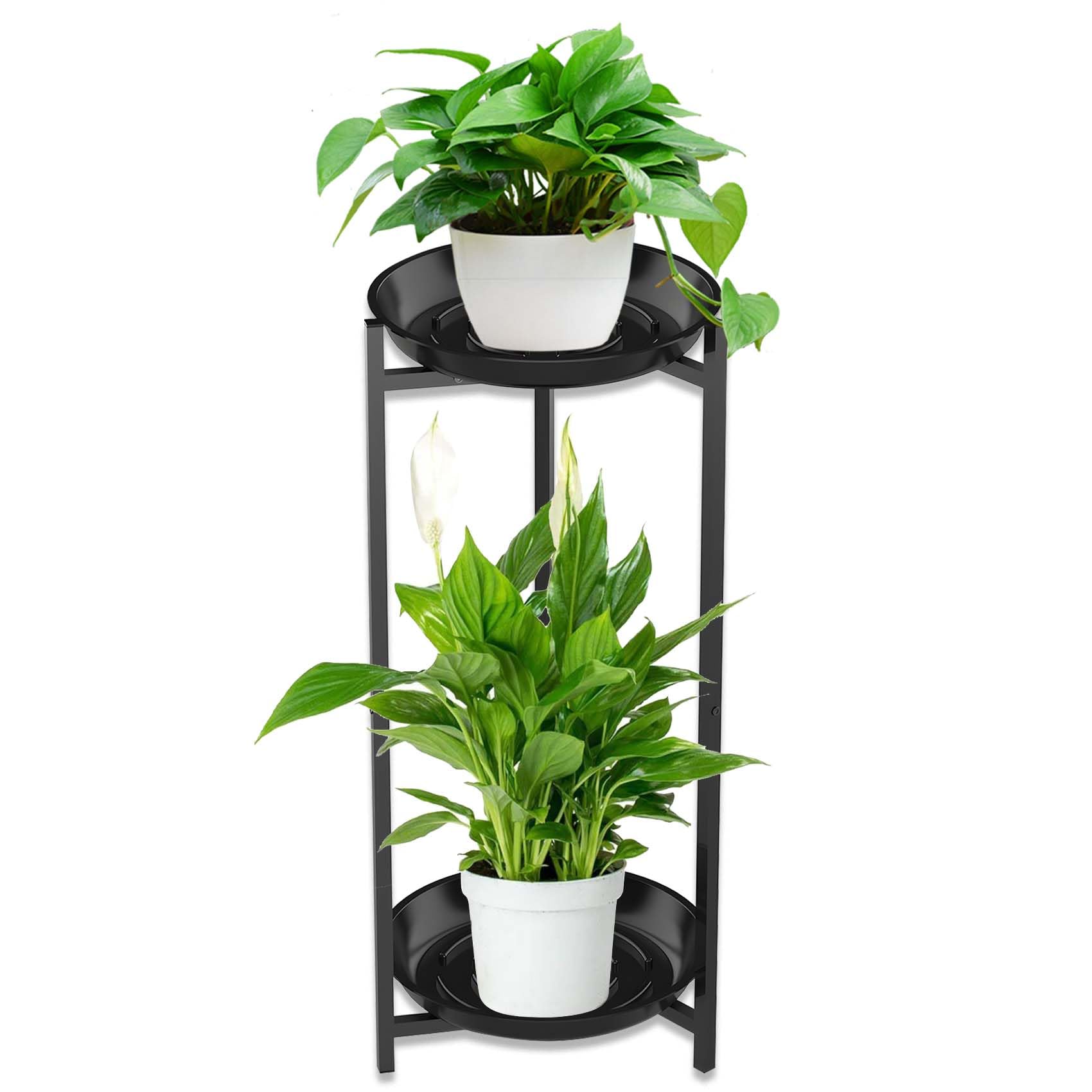 Plant Stand, 2 Tiered Metal Plant Stand Indoor, Black Corner Plant Shelf for Outdoor Multiple Plants, Flower Pot Holder Display Stand for Balcony Living Room Garden Patio