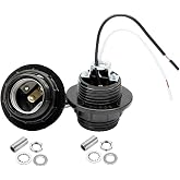 JNXQWE E26 E27 Light Socket,Bakelite Threaded Medium Base Lamp Holder with Shade Ring,Phenolic Medium Base E26 Fixture Socket with 6" Wire Lead for Incandescent Led Light Bulbs Replacement,Pack of 2