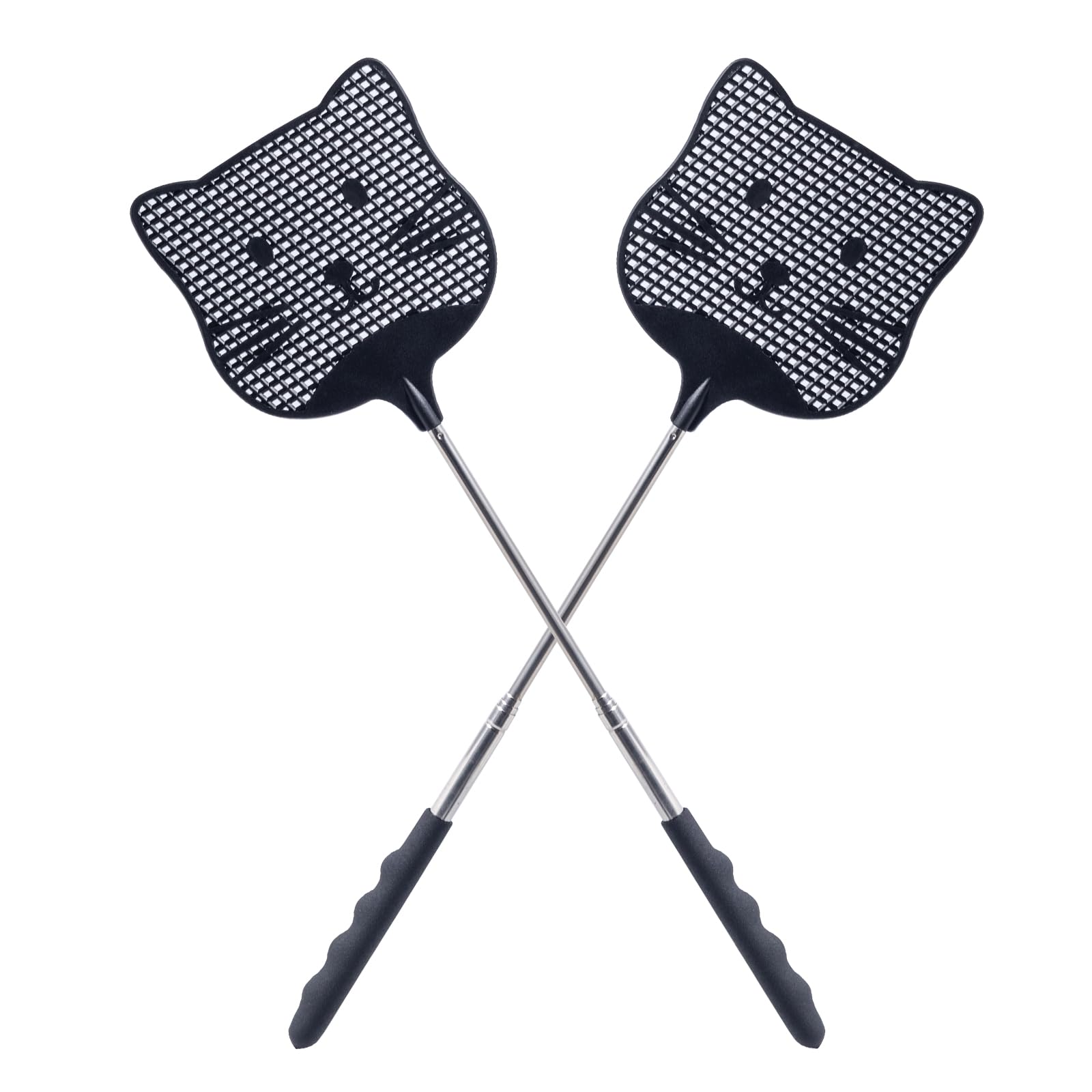 Photo 1 of Staruby 2 Pack Extendable Fly Swatter, 25 inch Long Handle Flyswatters, Plastic Heavy Duty Fly Swatters Manual for Indoors Patio Garden and Outdoors Black
