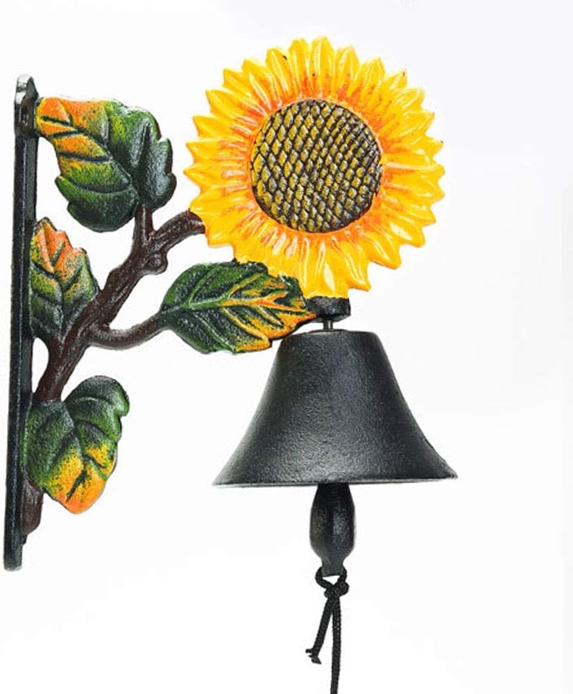 Sungmor Heavy Duty Cast Iron Sunflower Hand Bell, Hand-Painted Wall Decor for Indoor/Outdoor Use, Shape C, Sunflower, Shape C